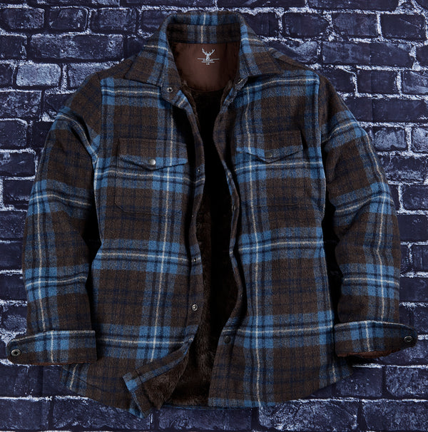 Plaid Flannel Mink Lining Shirt Jacket – Navy / Brown