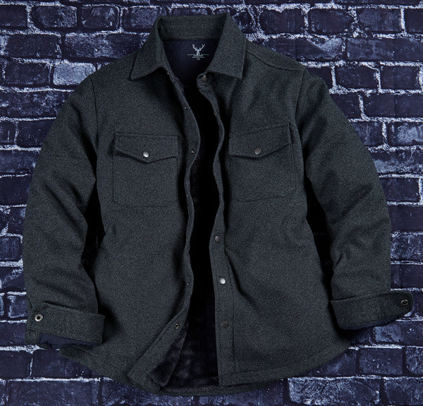 Melange Twill Jacket with Sherpa-Lined – Black