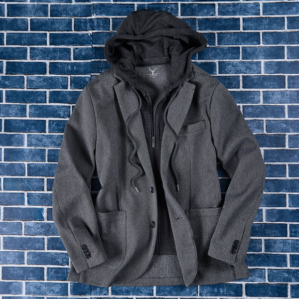 Removable Hoodie Knit Blazer – Charcoal