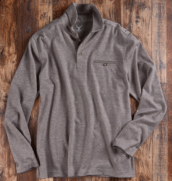 Men's Long Sleeve Basket Knit Polo with Pocket – Oatmeal