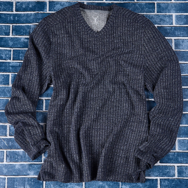 Melange Shadow Rib V-Neck – Navy