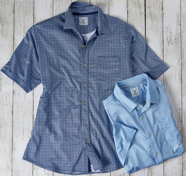 Men's Geometric Print Short-Sleeve Shirt – Navy