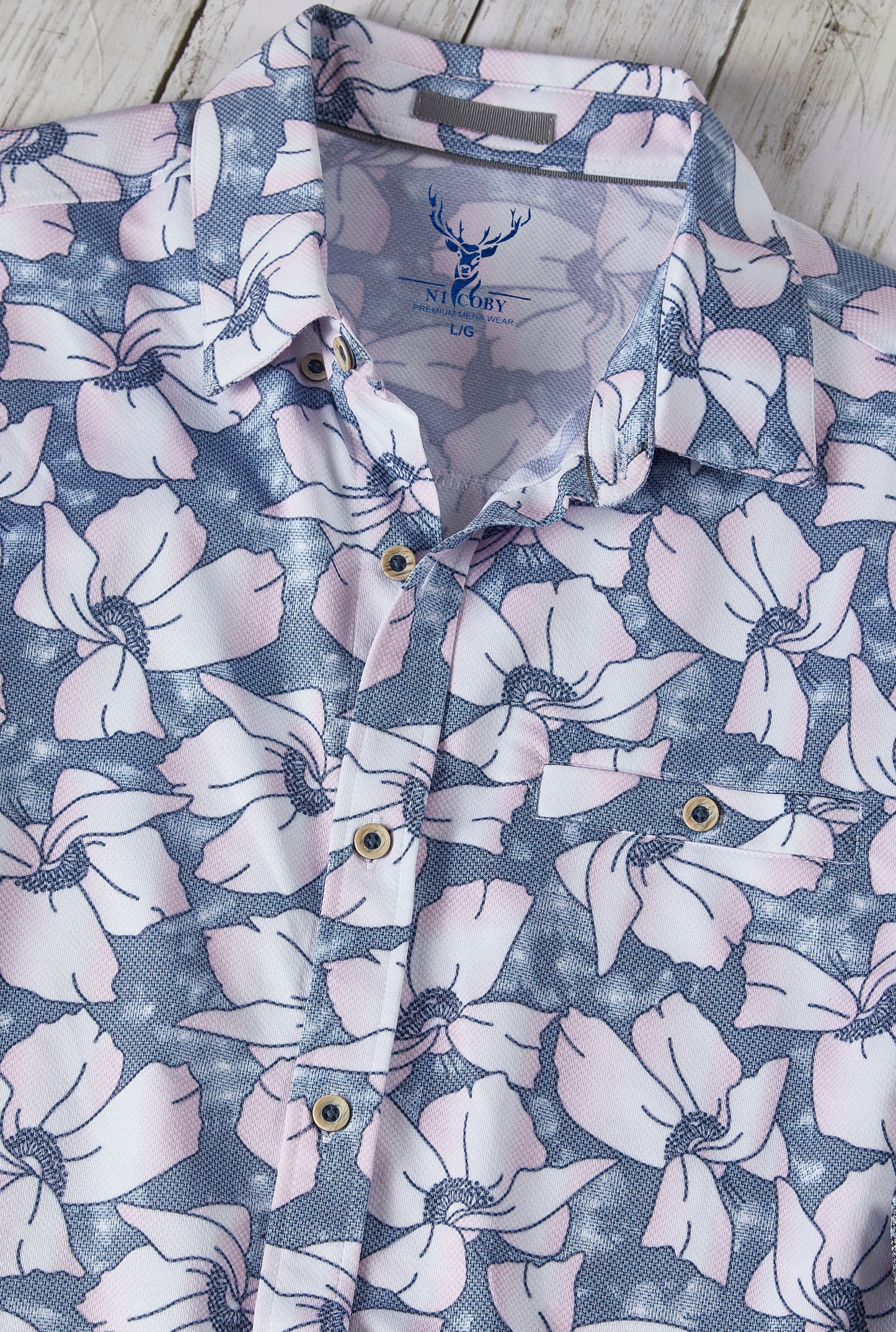 S/S Birdseye Print Full Button Front