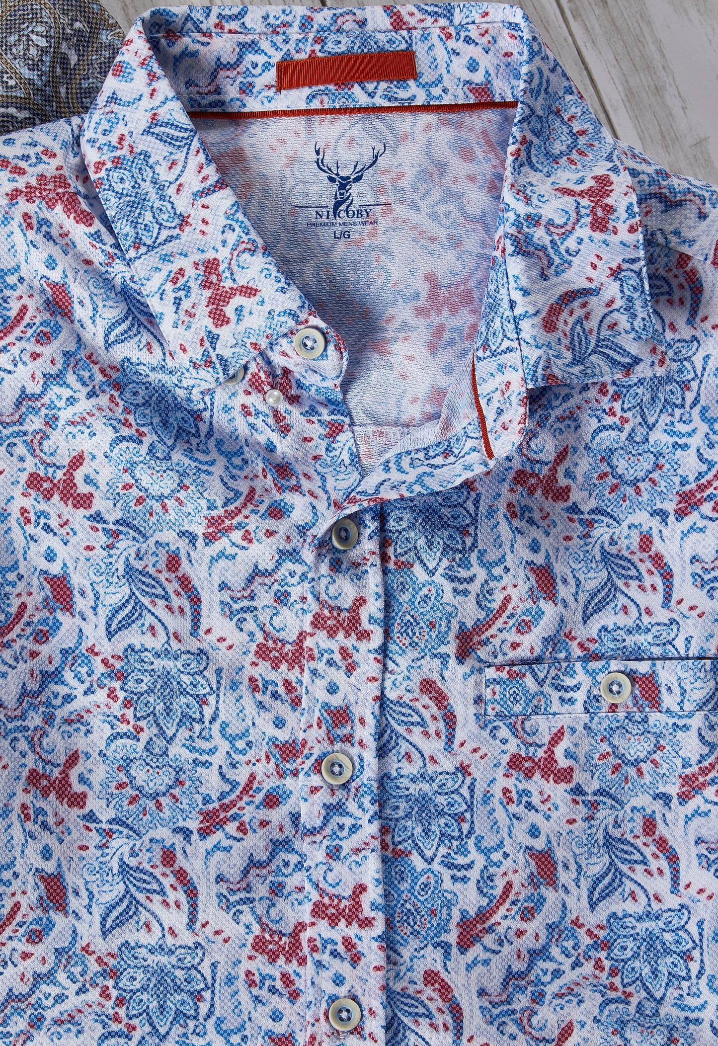 S/S Birdseye Print Full Button Front