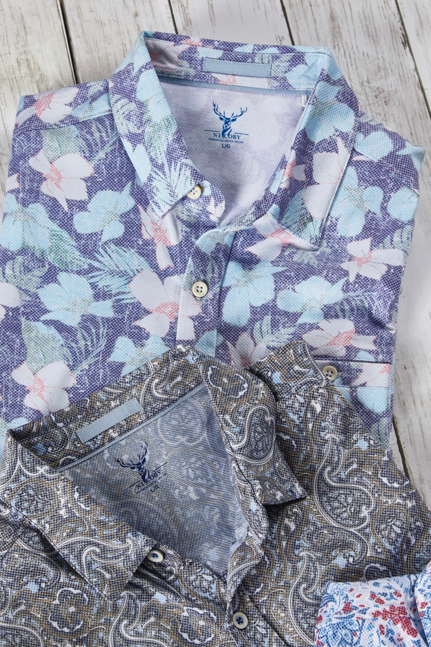 S/S Birdseye Print Full Button Front