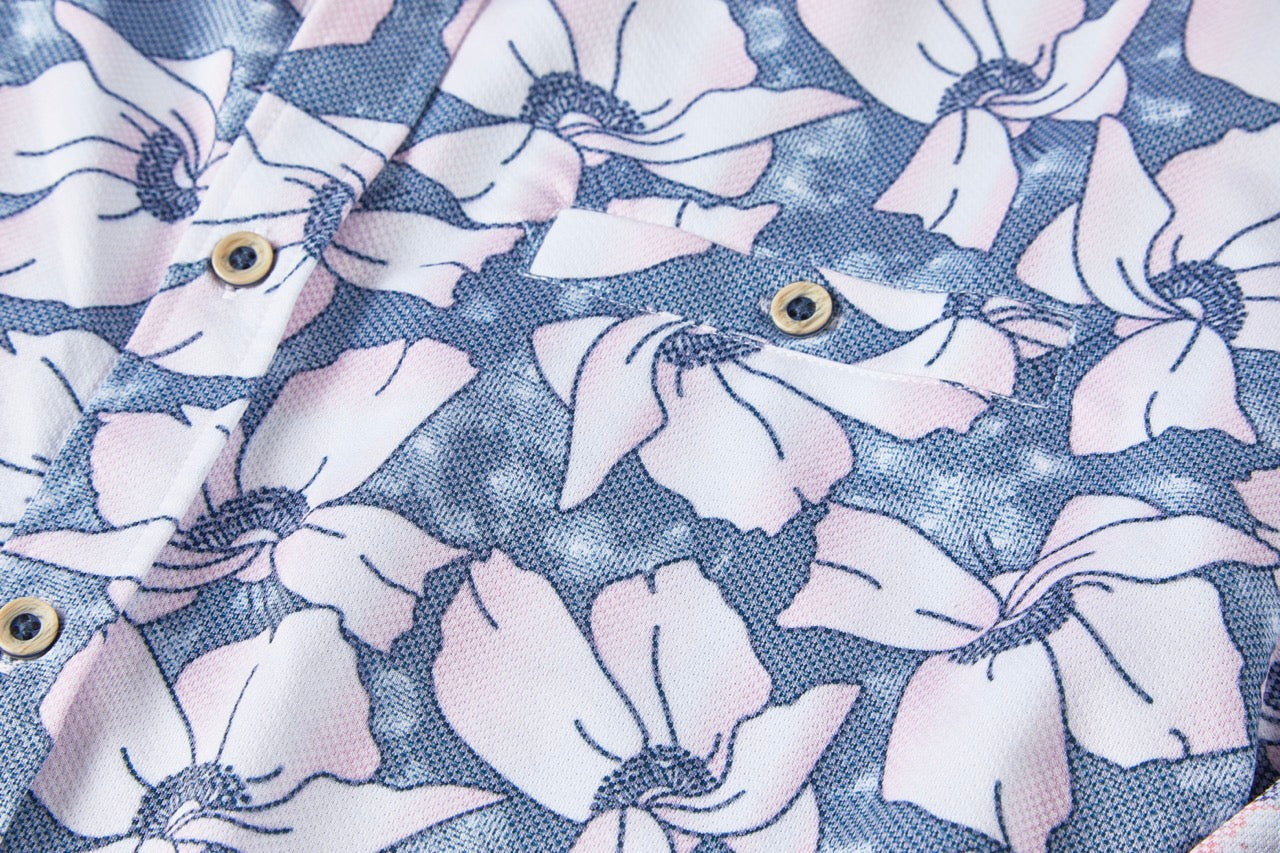 S/S Birdseye Print Full Button Front