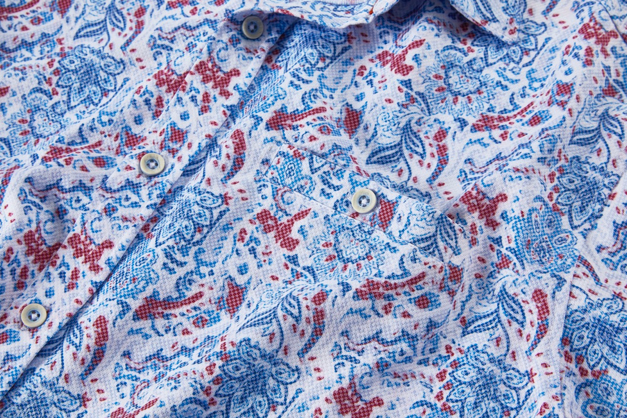 S/S Birdseye Print Full Button Front