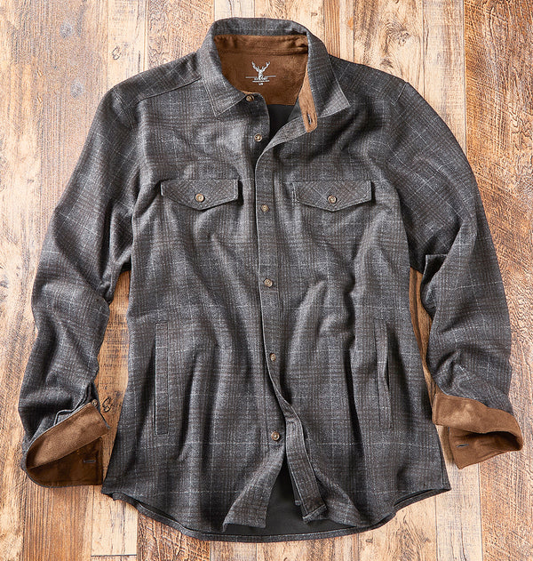 Men's Stretch Flannel Shirt Jacket – Charcoal / Brown