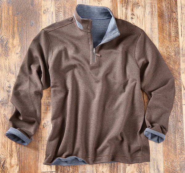 Men's Reversible Waffle-Knit Quarter-Zip – Brown / Blue