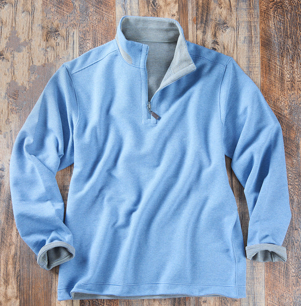 Men's Reversible Waffle-Knit Quarter-Zip – Lt. Blue / Taupe