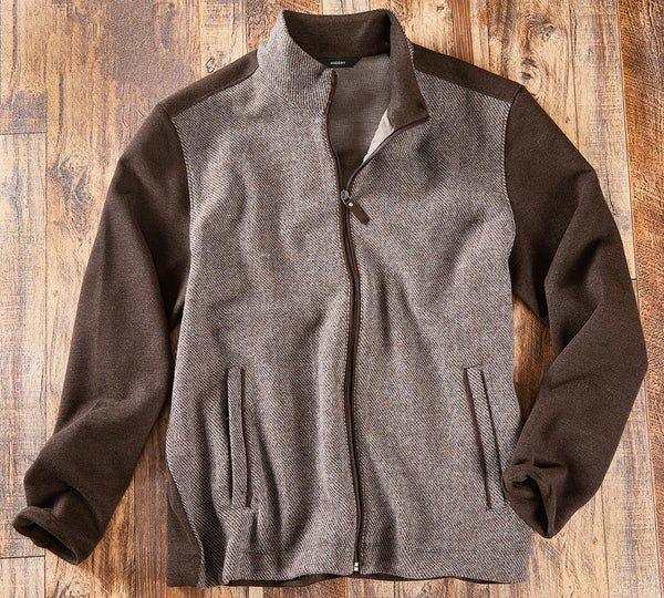 Men's Two-Tone Knit Full-Zip Jacket – Pecan