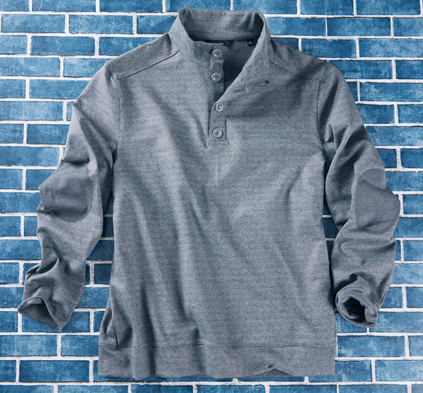 Men's Micro-Geometric 4-Button Pullover – Gray