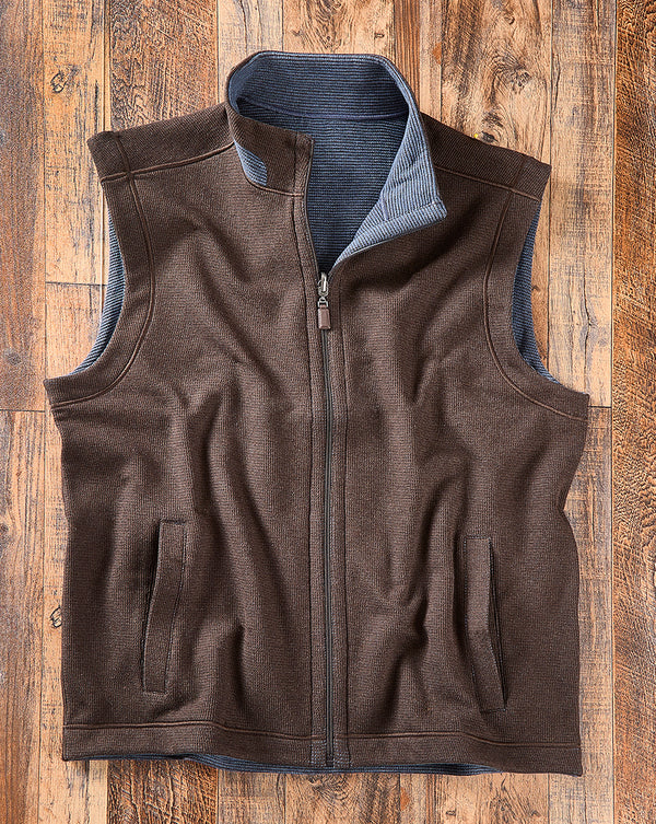 Men's Reversible Waffle-Knit Full-Zip Vest – Brown / Blue