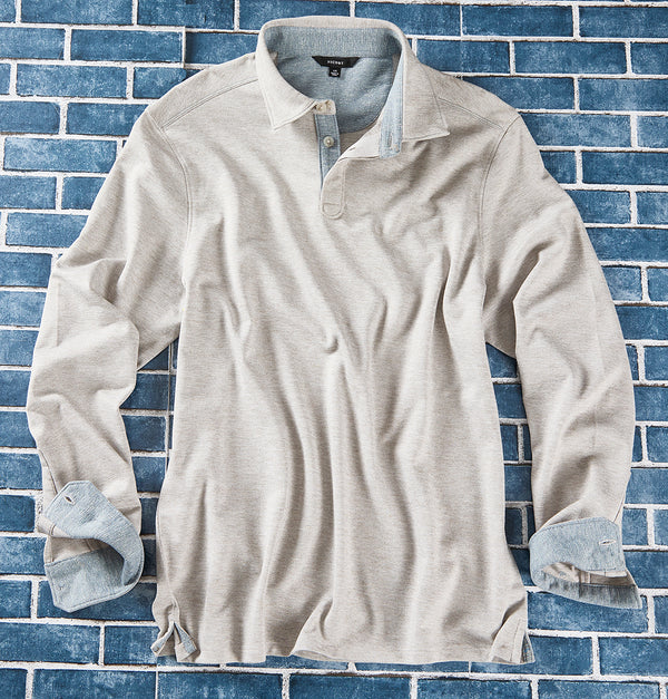 Men's Long-Sleeve Mist Heather Polo – Oatmeal