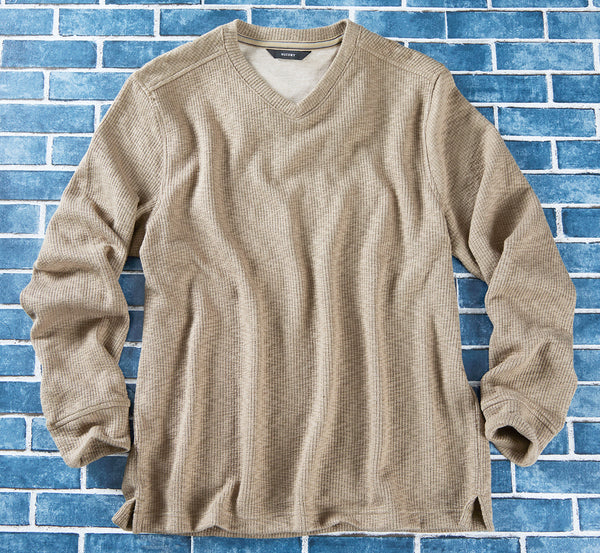 Men's Rib-Textured V-Neck Pullover – Tan