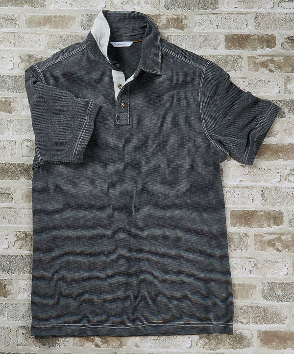 Men's Waffle-Knit Polo Shirt with Contrast Trim – Charcoal