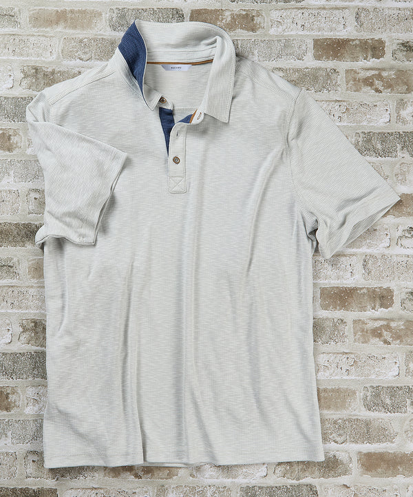 Men's Waffle-Knit Polo Shirt with Contrast Trim – Lt. Grey