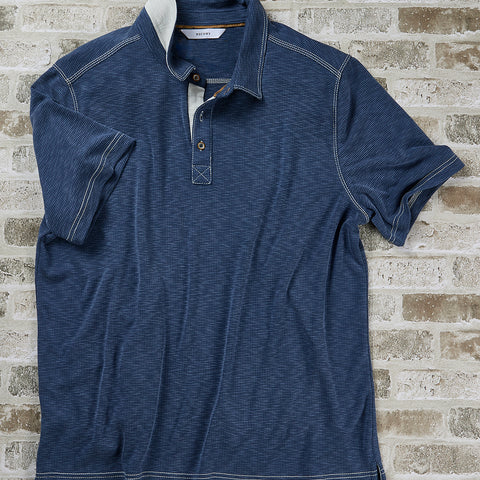 Blue textured polo shirt