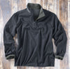 A black and olive long-sleeve quarter-zip pullover sweater.