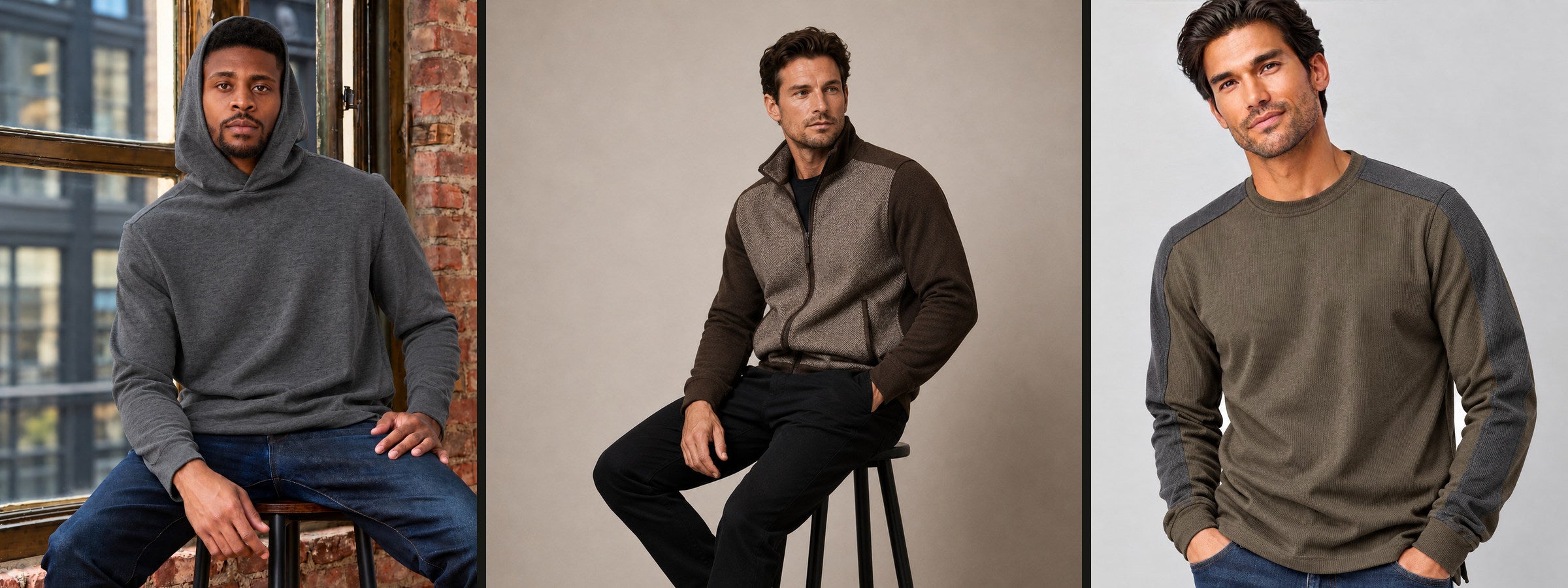 Nicoby fall layers modeled in a three-look collage