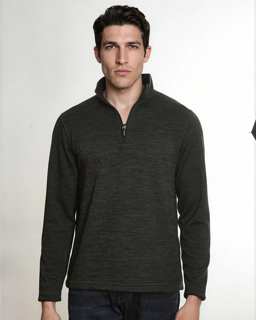 Supplied model wearing the olive Reversible Two-Tone Performance Quarter-Zip